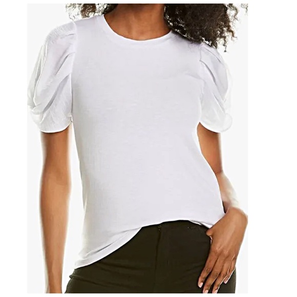 NWOT Laundry by Shelli Seagal, White Knot Tie Puffy Short Sleeved Shirt - Picture 7 of 8